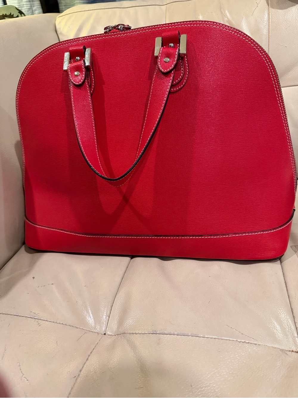 Alberta di canio Classic Red Dome Vachetta Leather Satchel Handbag